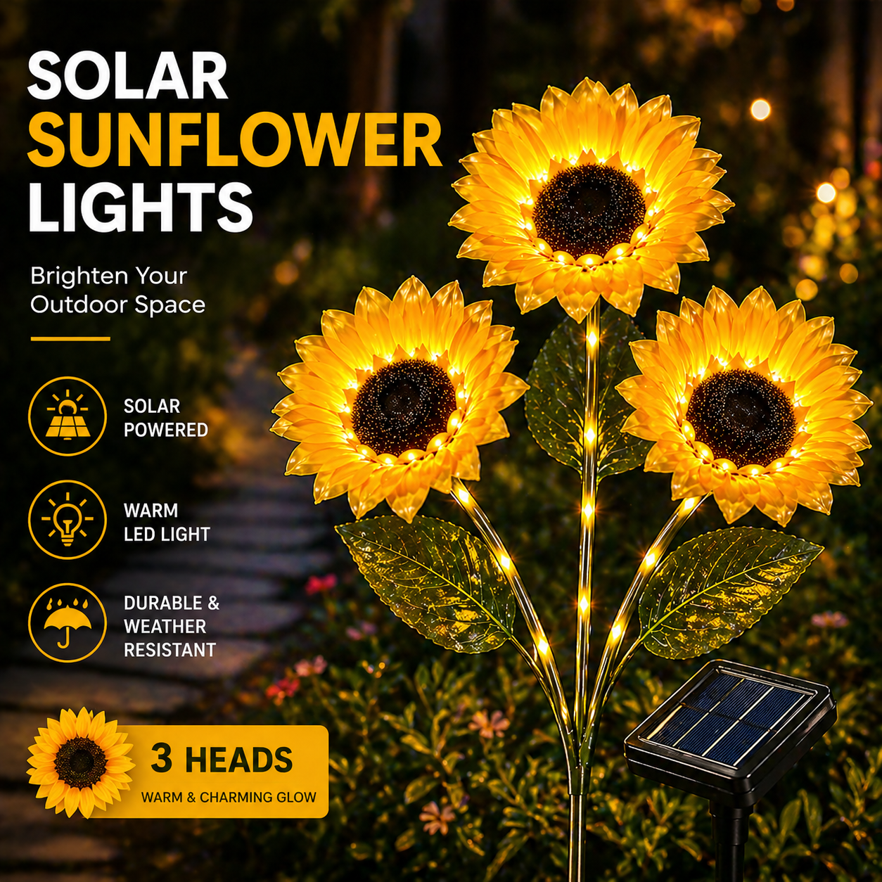 GlowBloom Solar Sunflower Stake Lights