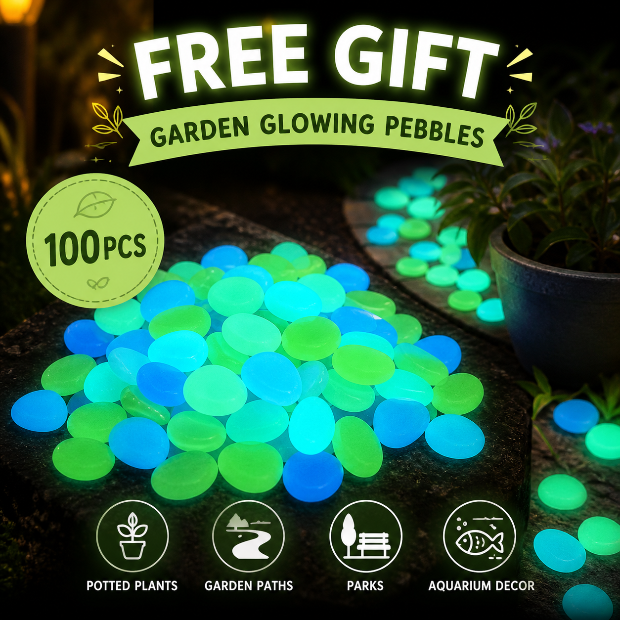 100pcs Garden Glowing Pebbles